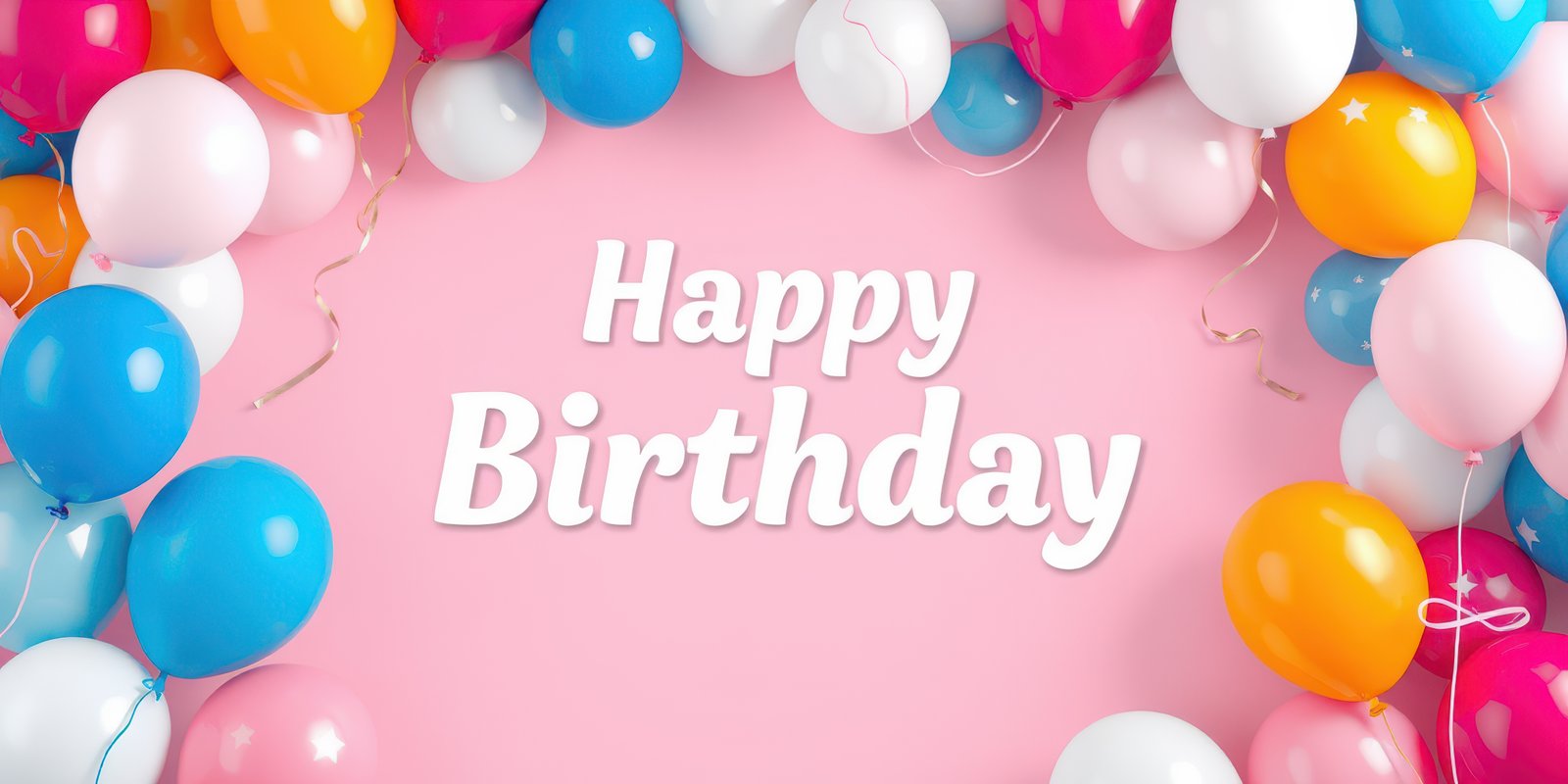 Colorful balloons frame a cheerful birthday greeting against a pink background for festive celebrations and joyful occasions